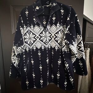 EDDIE BAUER WINTER MOTIF FLEECE IN NAVY HALF ZIP L